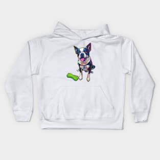 BOSTON TERRIER WITH TOY Kids Hoodie